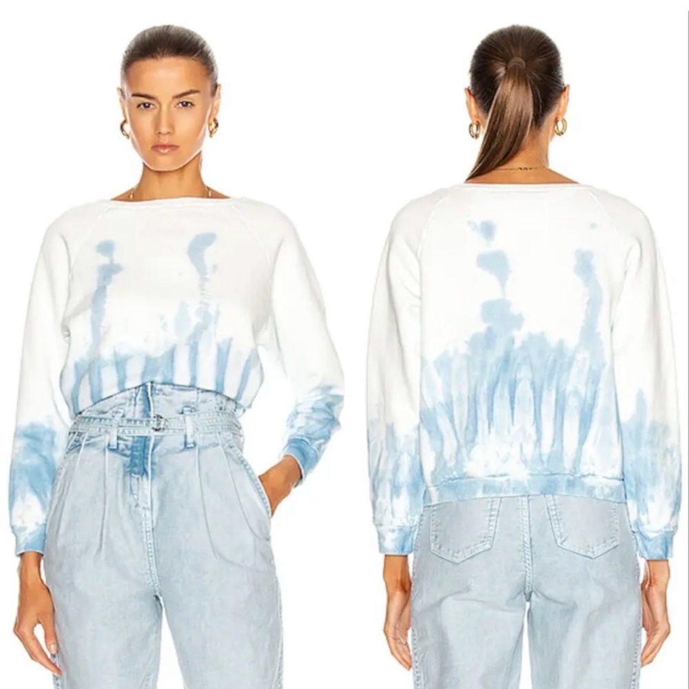 NILI LOTAN Classic Crew Neck Sweatshirt In Blue,Ombre & Tie Dye, White